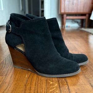 Lucky Brand Black Suede Wedge Booties